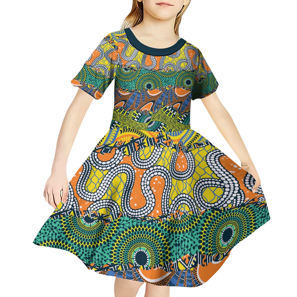 Africa Tribal Mixed Pattern Kid Short Sleeve Dress - Wonder Print Shop