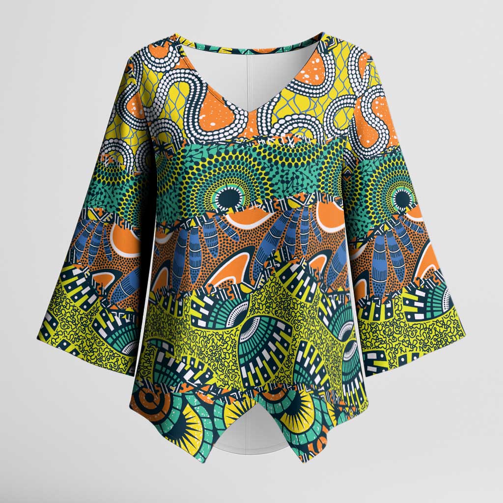 Africa Tribal Mixed Pattern Kimono Sleeve Blouse - Wonder Print Shop