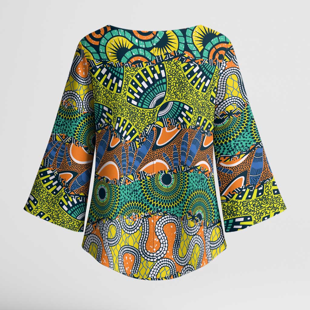 Africa Tribal Mixed Pattern Kimono Sleeve Blouse - Wonder Print Shop