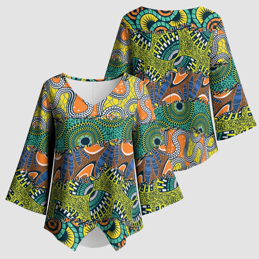 Africa Tribal Mixed Pattern Kimono Sleeve Blouse - Wonder Print Shop