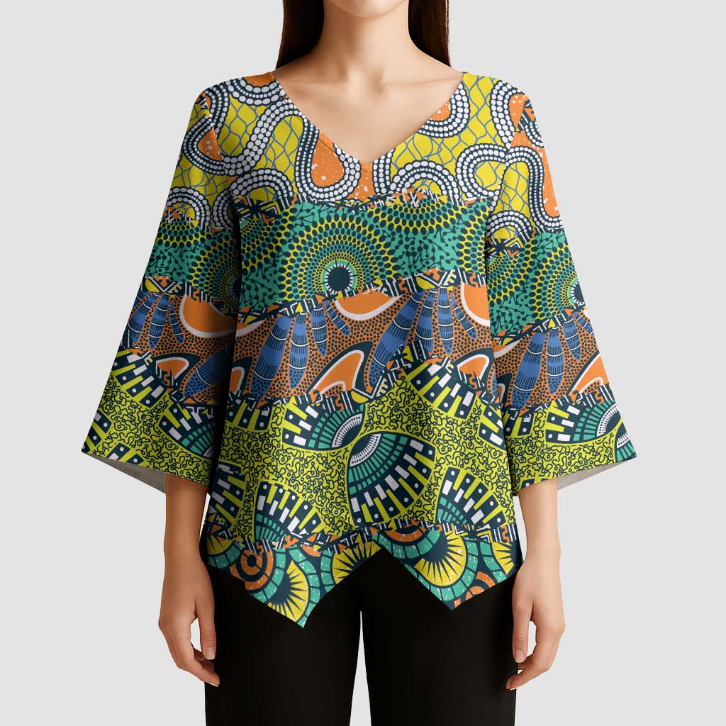 Africa Tribal Mixed Pattern Kimono Sleeve Blouse - Wonder Print Shop