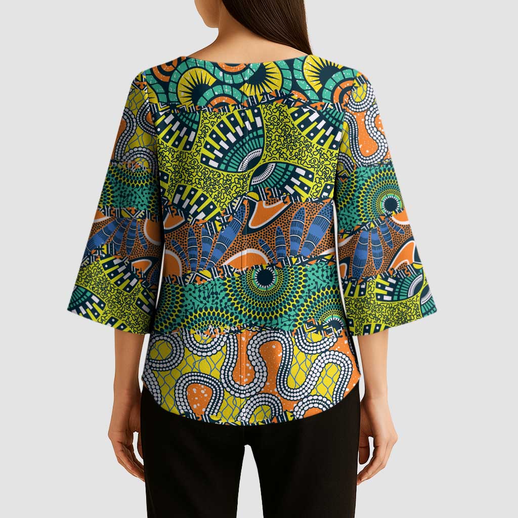 Africa Tribal Mixed Pattern Kimono Sleeve Blouse - Wonder Print Shop