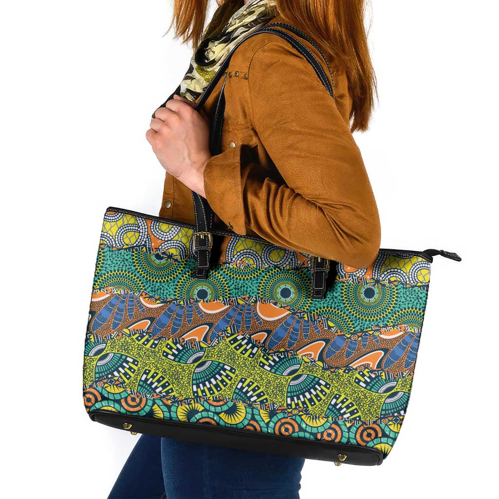 Africa Tribal Mixed Pattern Leather Tote Bag - Wonder Print Shop