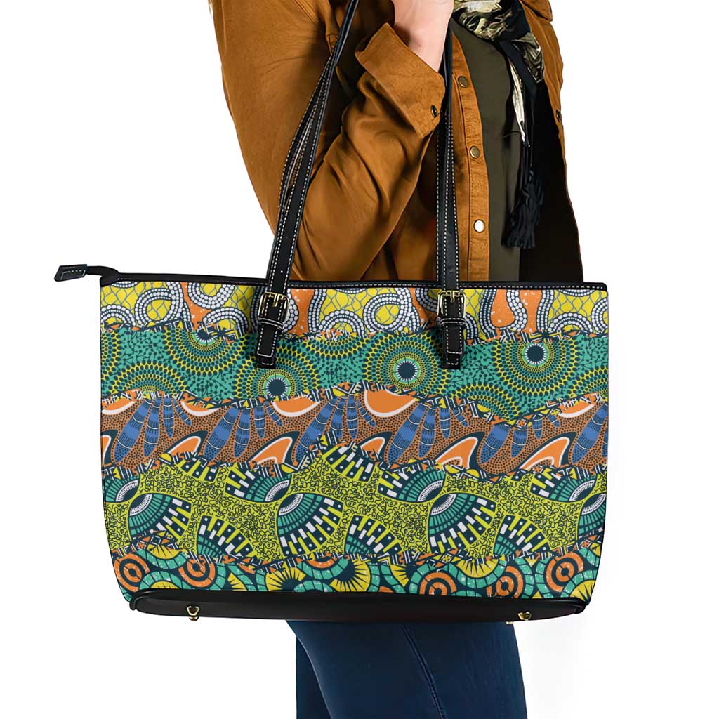 Africa Tribal Mixed Pattern Leather Tote Bag - Wonder Print Shop