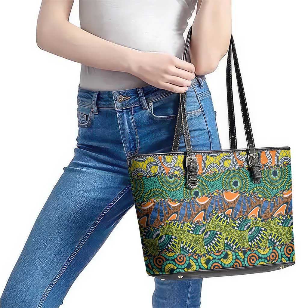 Africa Tribal Mixed Pattern Leather Tote Bag - Wonder Print Shop