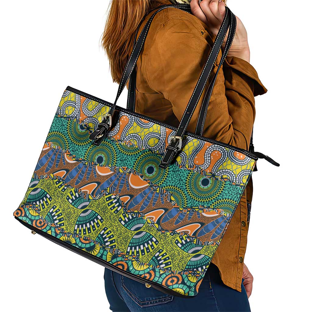 Africa Tribal Mixed Pattern Leather Tote Bag - Wonder Print Shop