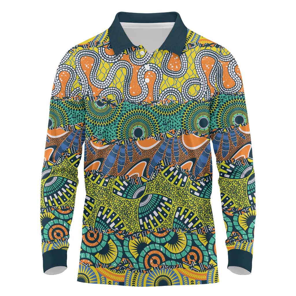 Africa Tribal Mixed Pattern Long Sleeve Polo Shirt - Wonder Print Shop