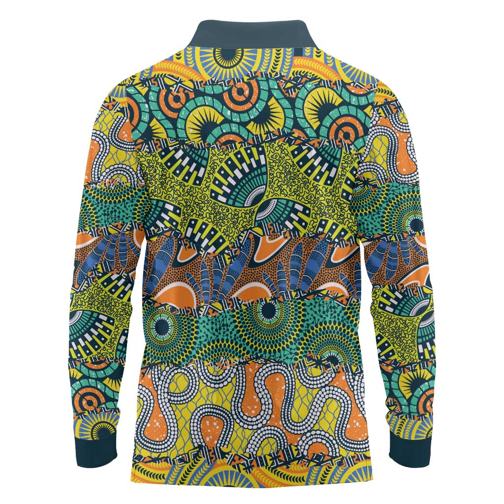 Africa Tribal Mixed Pattern Long Sleeve Polo Shirt - Wonder Print Shop