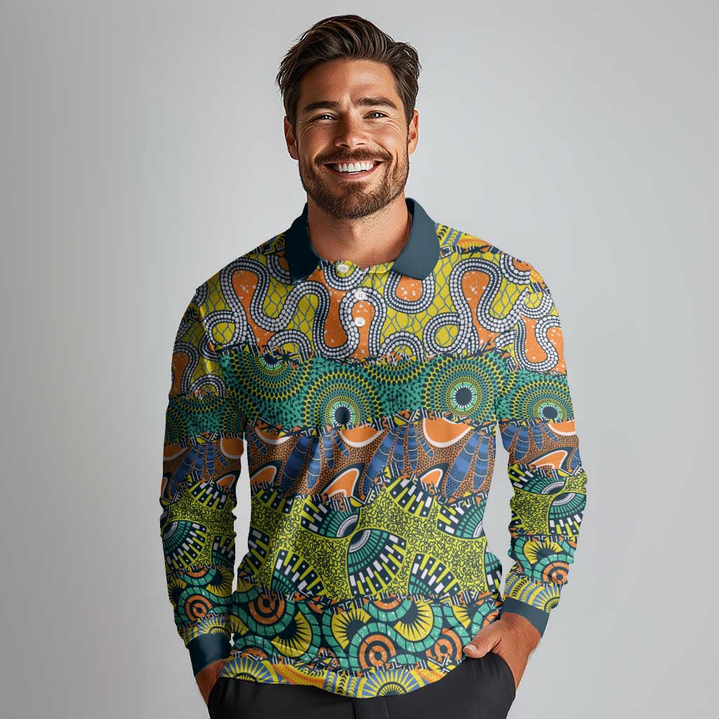 Africa Tribal Mixed Pattern Long Sleeve Polo Shirt - Wonder Print Shop