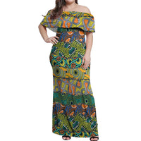 Africa Tribal Mixed Pattern Off Shoulder Maxi Dress - Wonder Print Shop