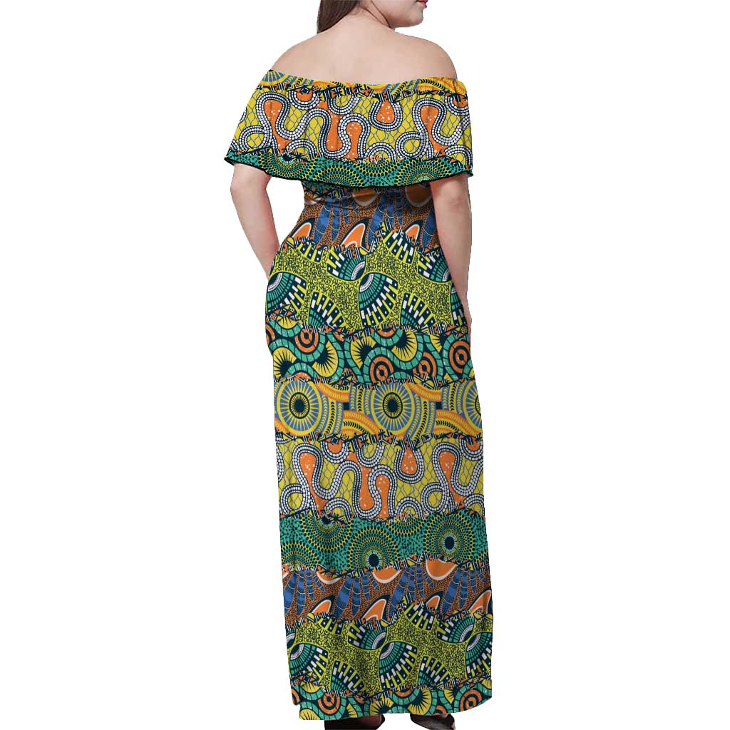 Africa Tribal Mixed Pattern Off Shoulder Maxi Dress - Wonder Print Shop