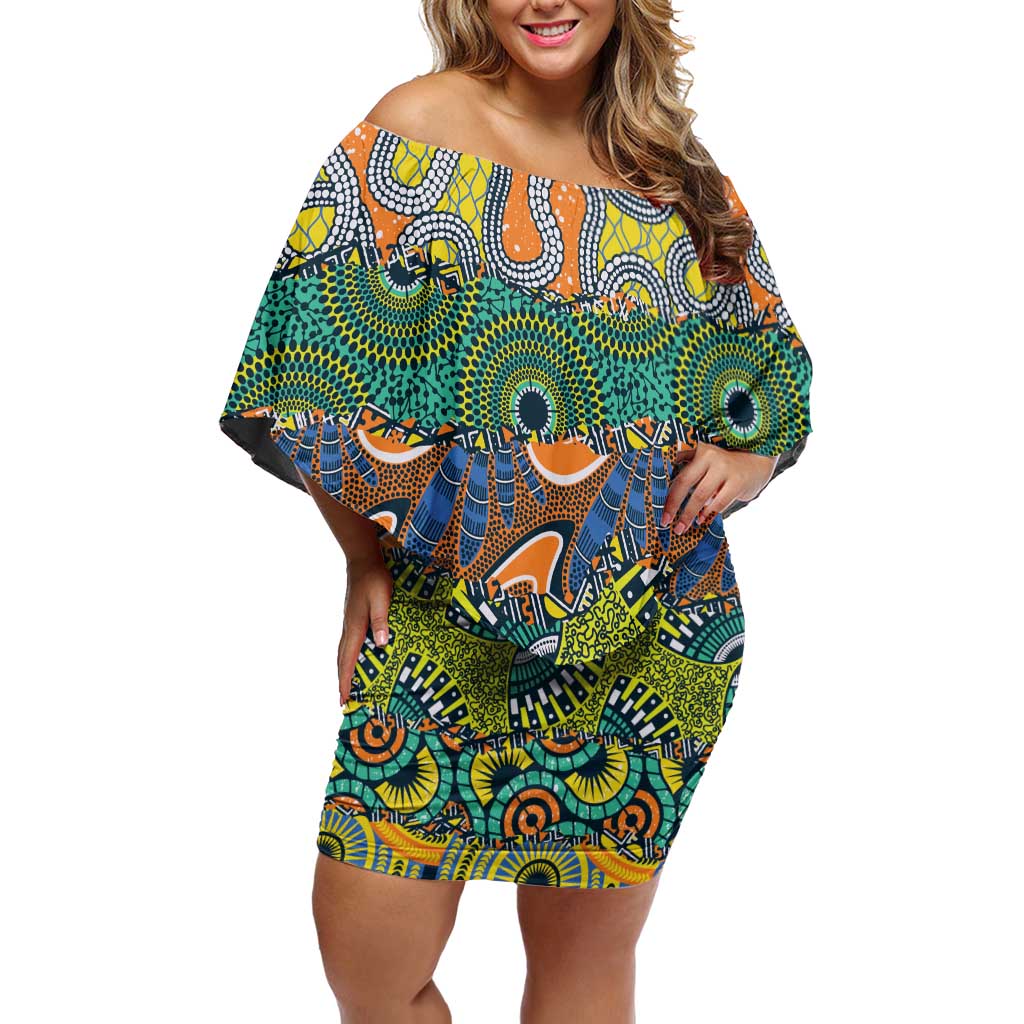 Africa Tribal Mixed Pattern Off Shoulder Short Dress - Wonder Print Shop