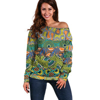 Africa Tribal Mixed Pattern Off Shoulder Sweater - Wonder Print Shop