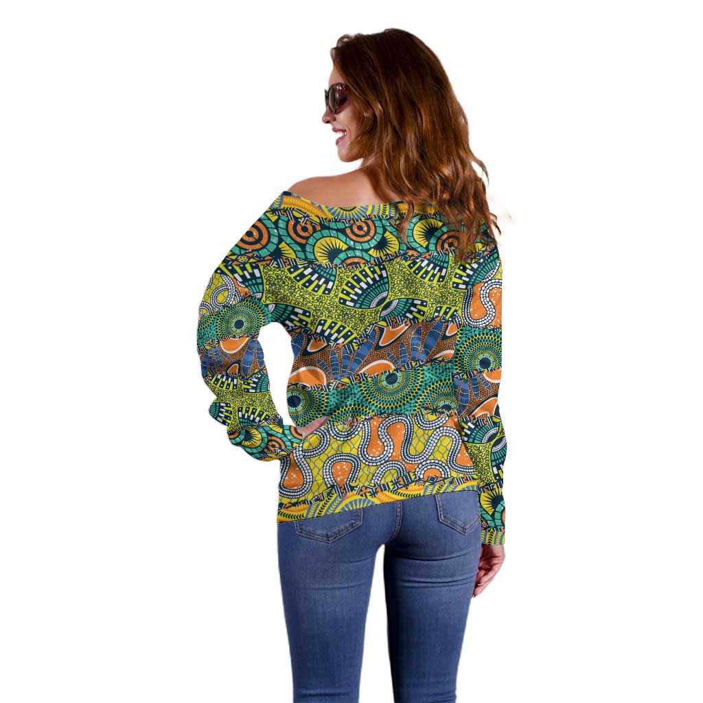 Africa Tribal Mixed Pattern Off Shoulder Sweater - Wonder Print Shop