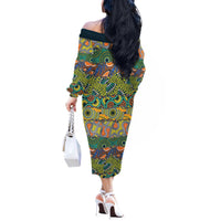 Africa Tribal Mixed Pattern Off The Shoulder Long Sleeve Dress - Wonder Print Shop