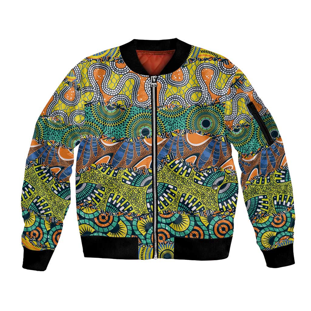 Africa Tribal Mixed Pattern Sleeve Zip Bomber Jacket - Wonder Print Shop