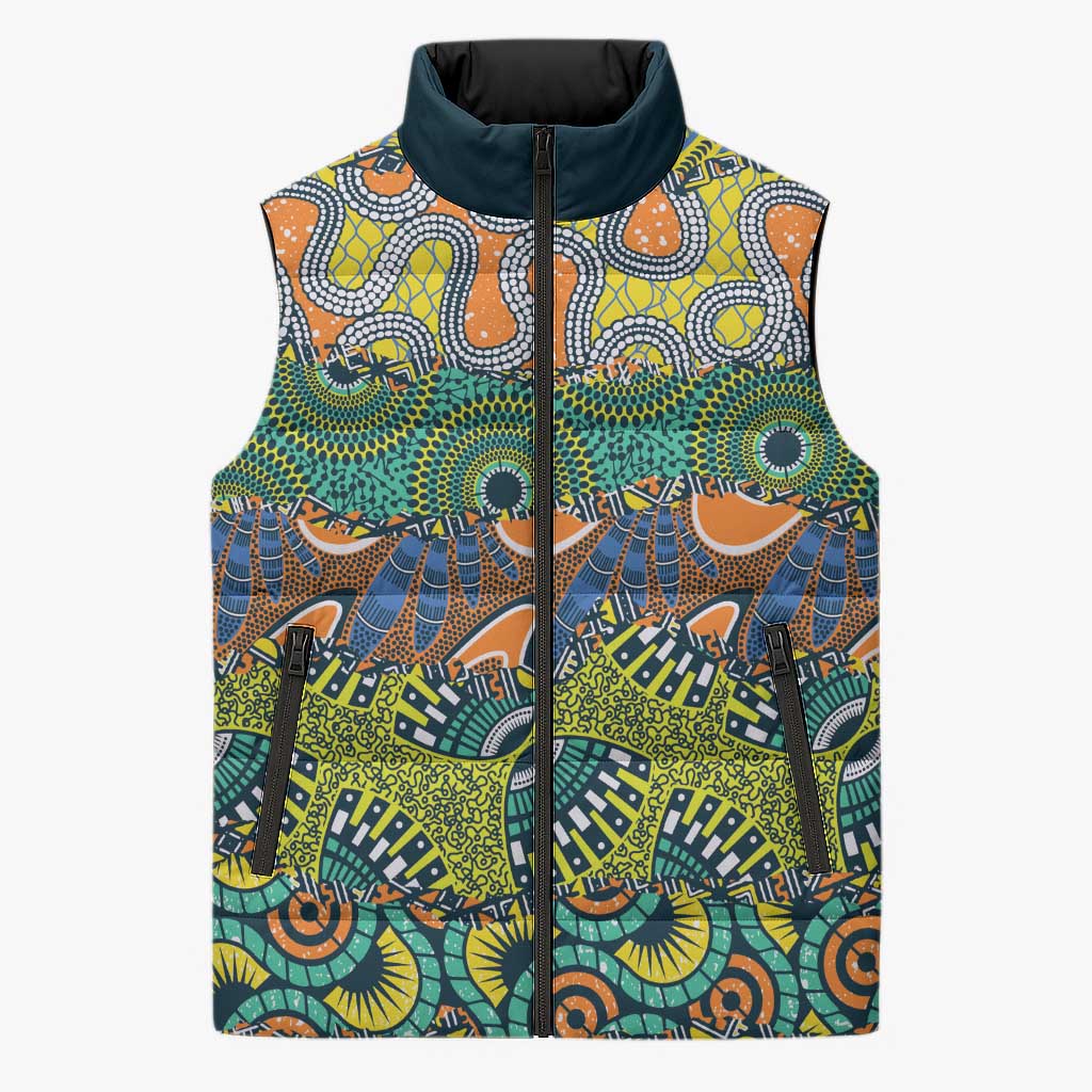 Africa Tribal Mixed Pattern Sleeveless Puffer Jacket - Wonder Print Shop