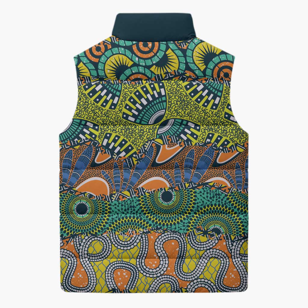 Africa Tribal Mixed Pattern Sleeveless Puffer Jacket - Wonder Print Shop