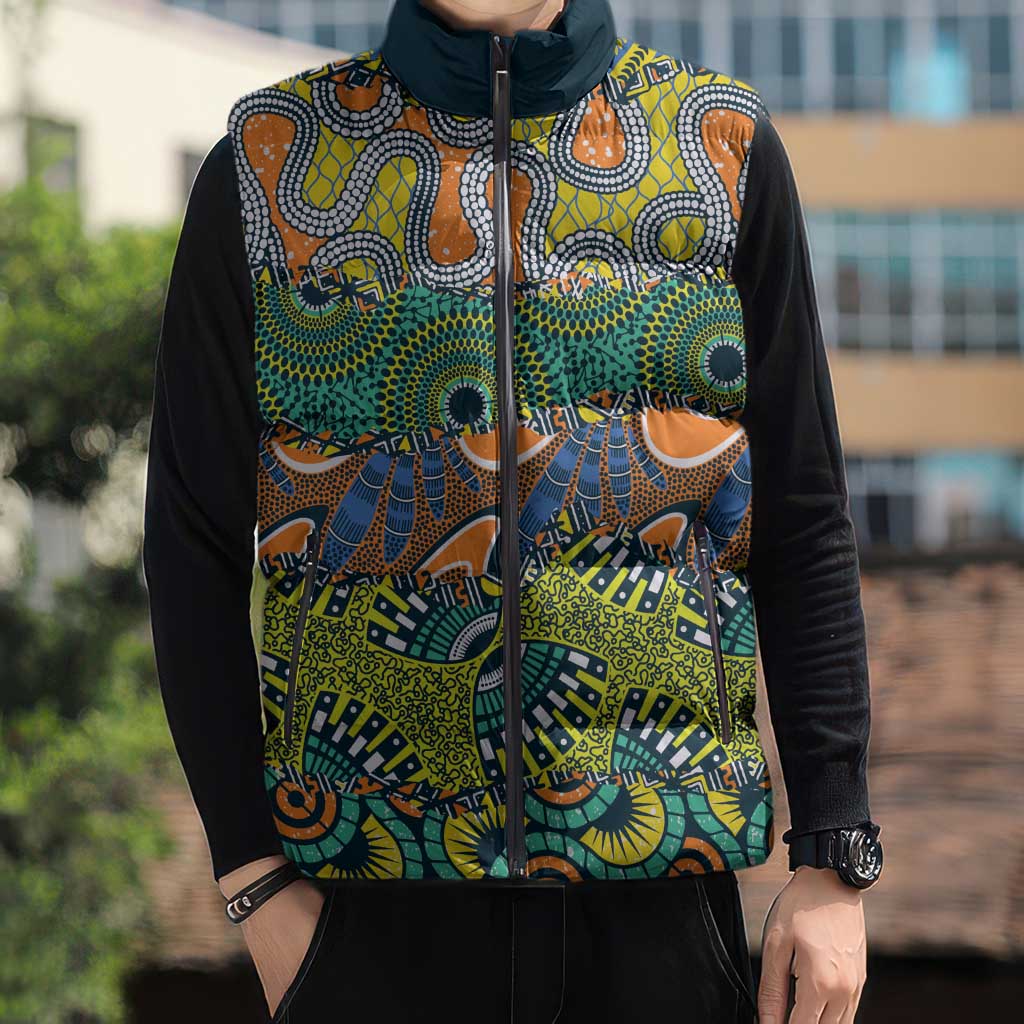 Africa Tribal Mixed Pattern Sleeveless Puffer Jacket - Wonder Print Shop