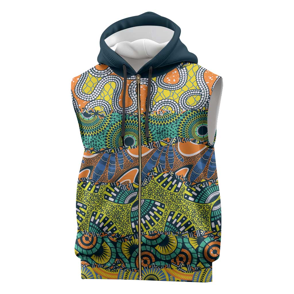 Africa Tribal Mixed Pattern Sleeveless Zip Hoodie - Wonder Print Shop