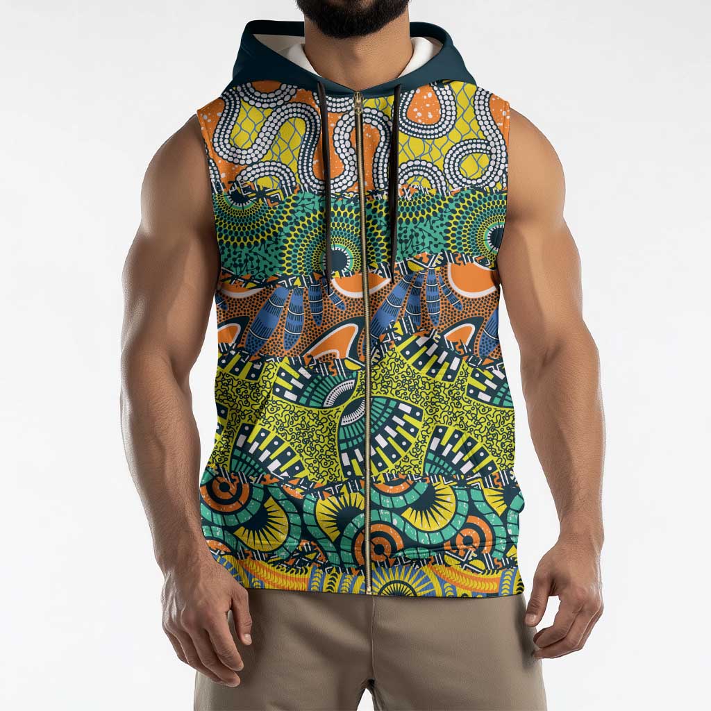 Africa Tribal Mixed Pattern Sleeveless Zip Hoodie - Wonder Print Shop