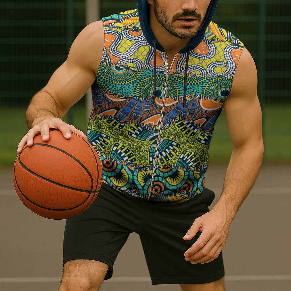 Africa Tribal Mixed Pattern Sleeveless Zip Hoodie - Wonder Print Shop