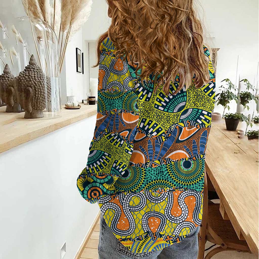 Africa Tribal Mixed Pattern Women Casual Shirt - Wonder Print Shop