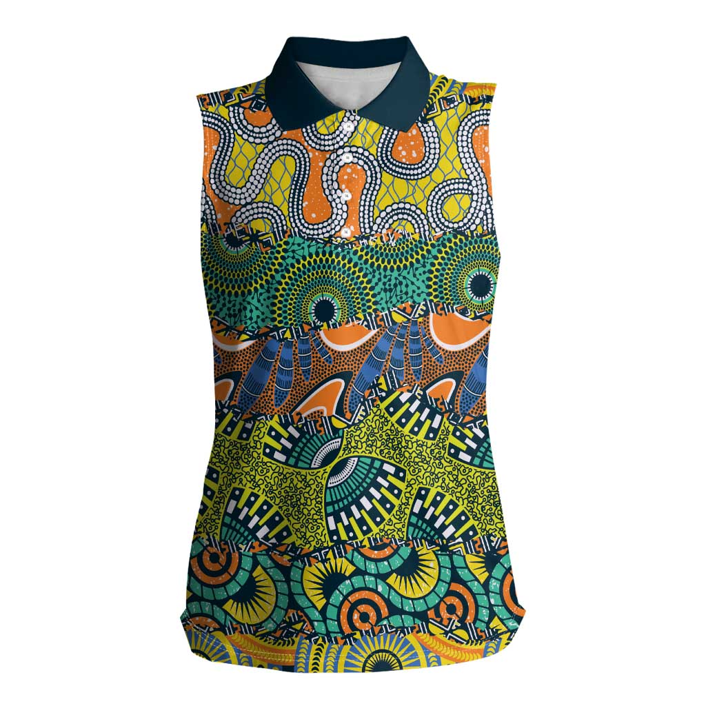 Africa Tribal Mixed Pattern Women Sleeveless Polo Shirt - Wonder Print Shop