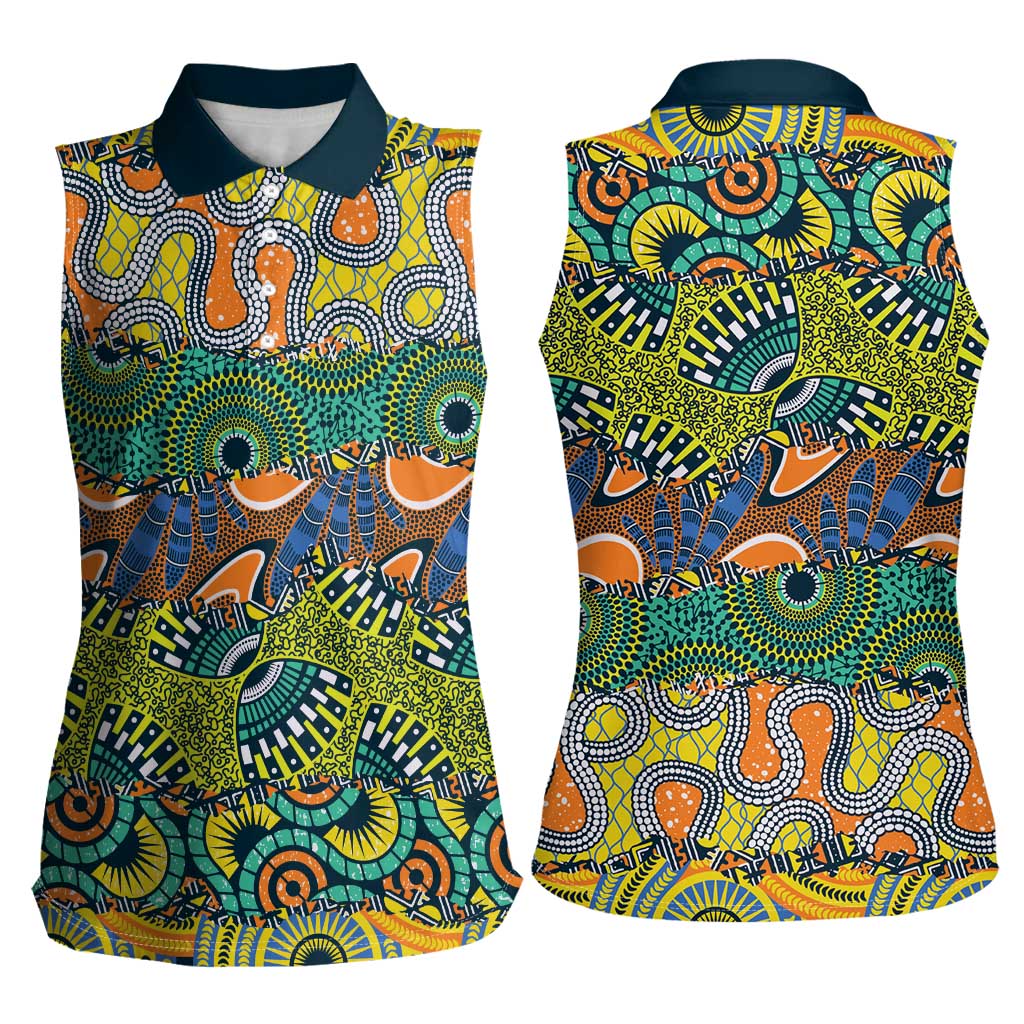 Africa Tribal Mixed Pattern Women Sleeveless Polo Shirt - Wonder Print Shop