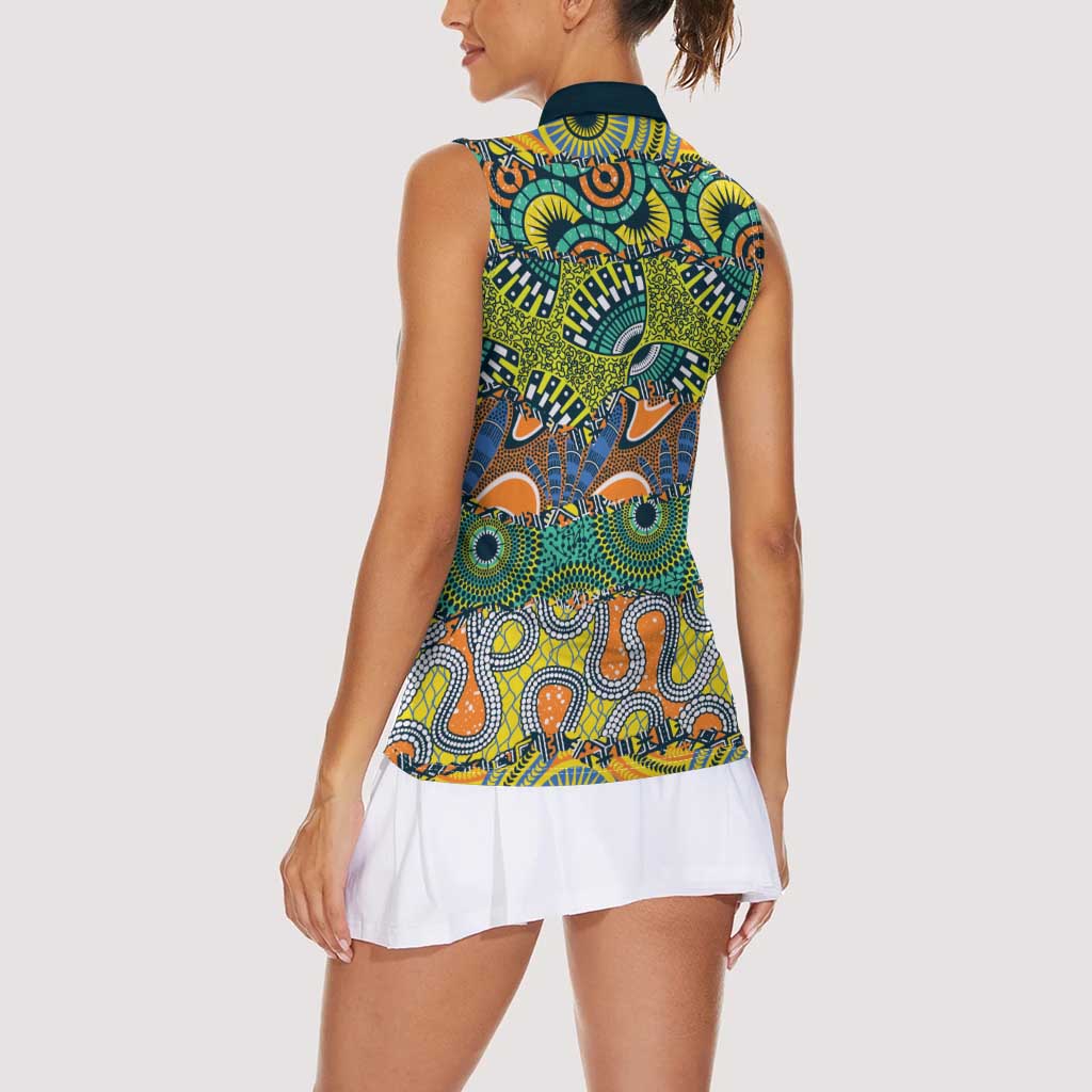 Africa Tribal Mixed Pattern Women Sleeveless Polo Shirt - Wonder Print Shop