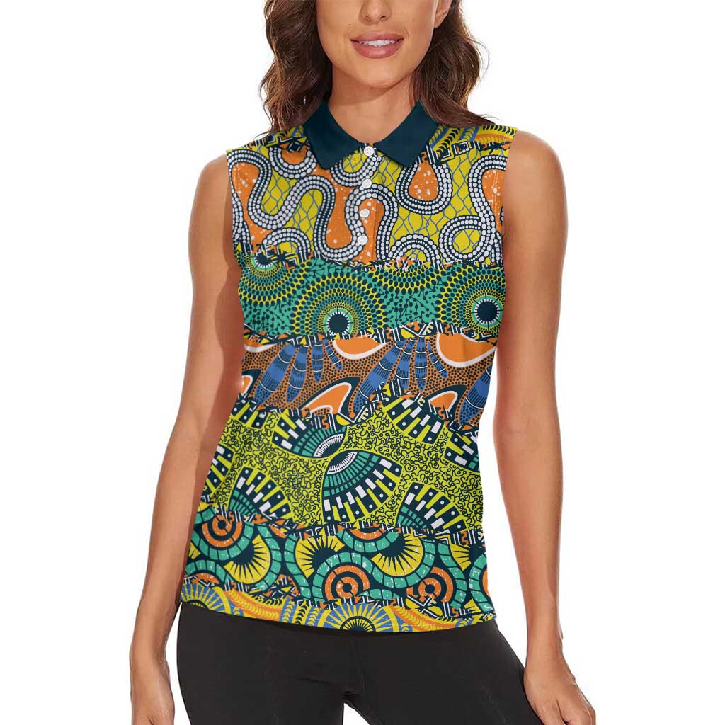 Africa Tribal Mixed Pattern Women Sleeveless Polo Shirt - Wonder Print Shop