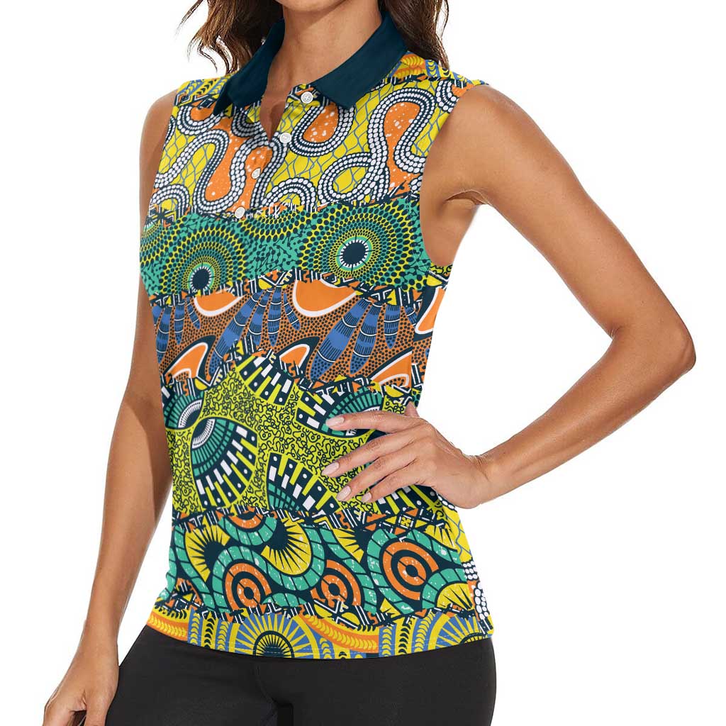 Africa Tribal Mixed Pattern Women Sleeveless Polo Shirt - Wonder Print Shop