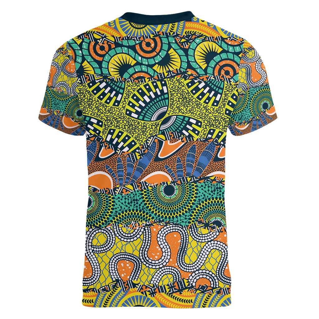 Africa Tribal Mixed Pattern Women V-Neck T-Shirt - Wonder Print Shop