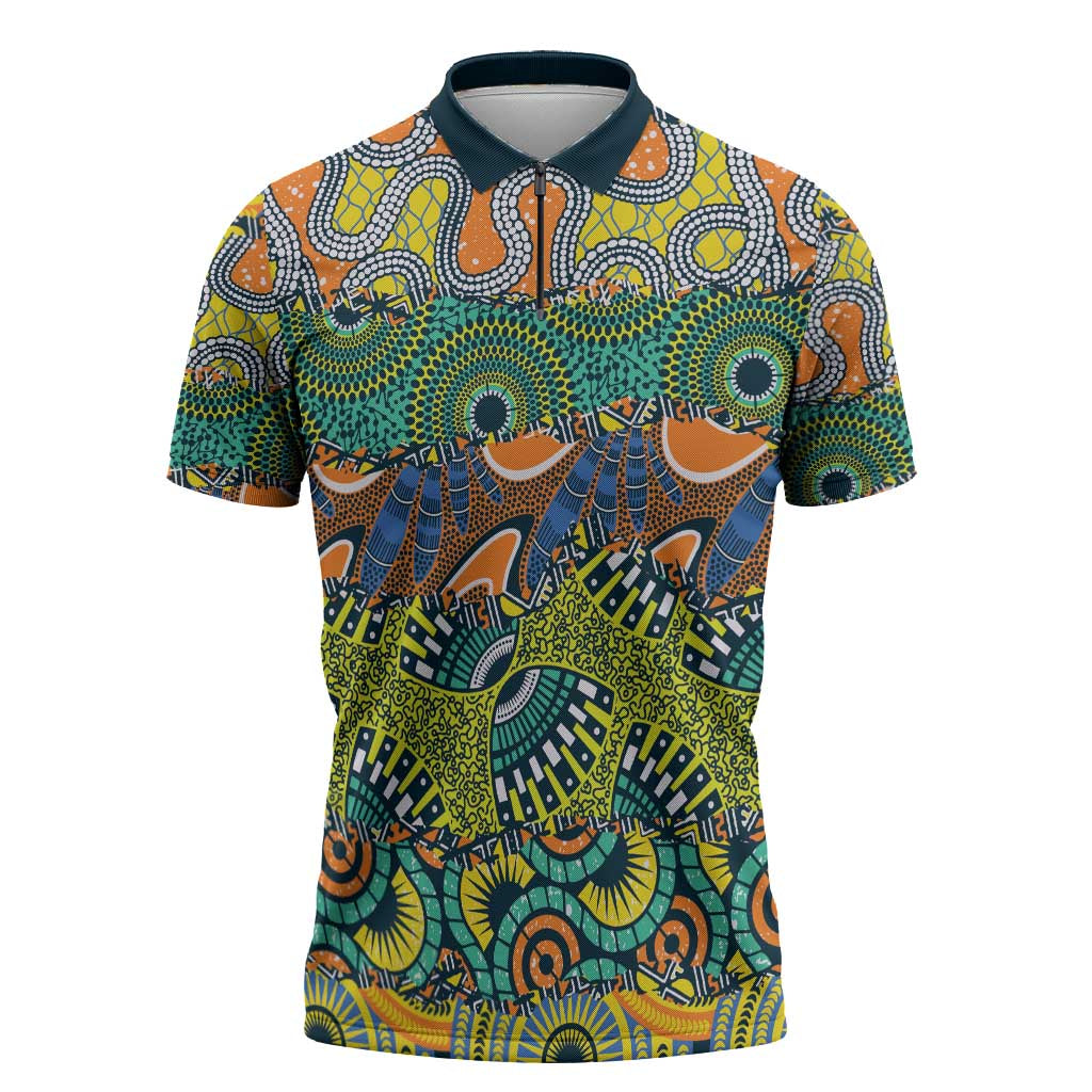 Africa Tribal Mixed Pattern Zipper Polo Shirt - Wonder Print Shop