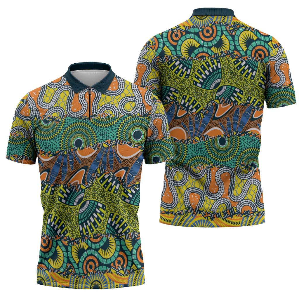 Africa Tribal Mixed Pattern Zipper Polo Shirt - Wonder Print Shop