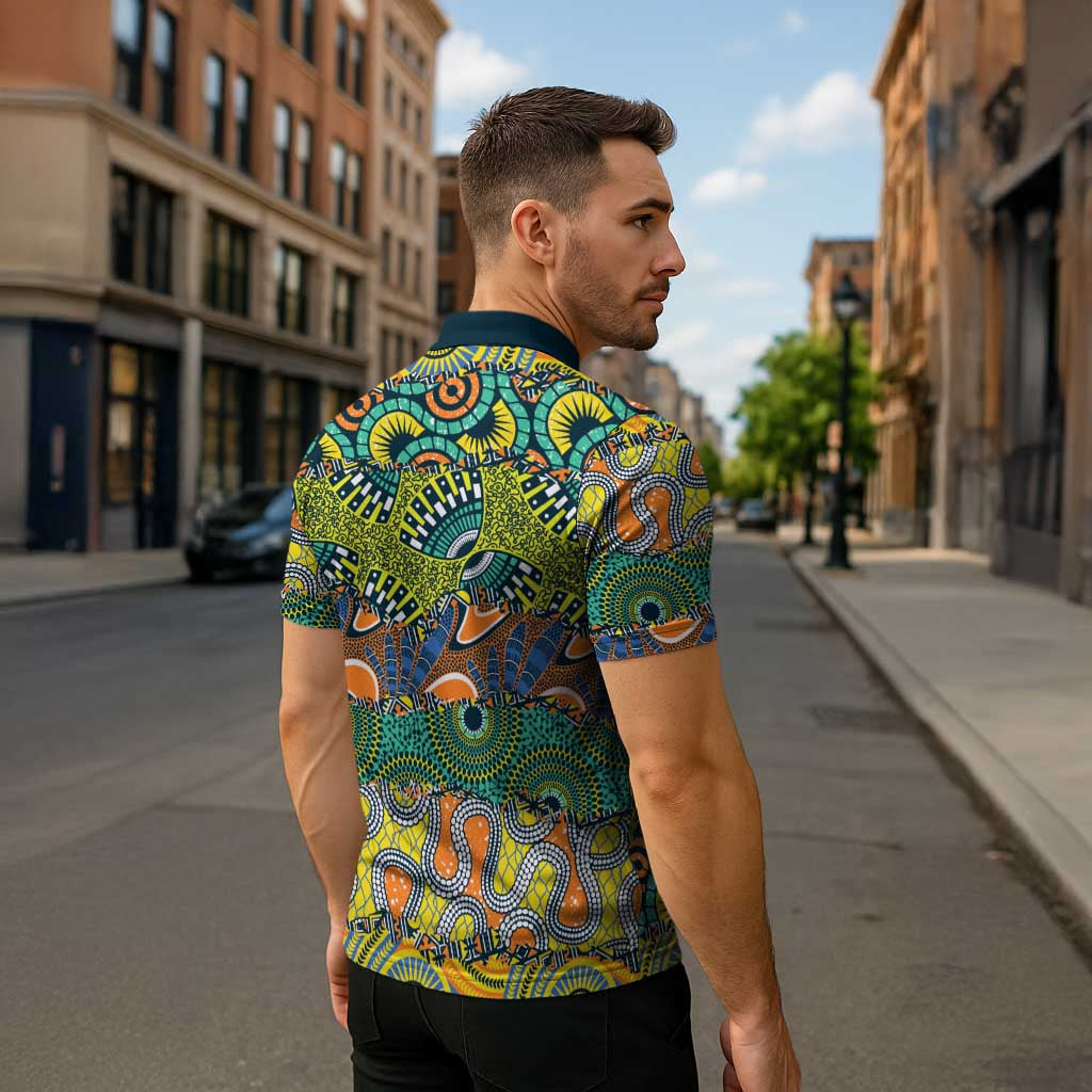 Africa Tribal Mixed Pattern Zipper Polo Shirt - Wonder Print Shop