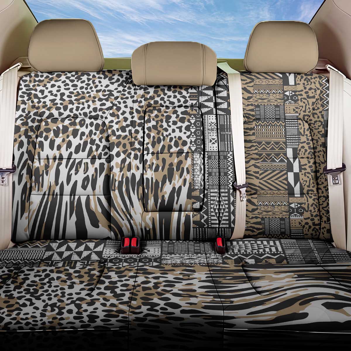 Africa Tribal Pattern Mixed Leopard Skin Back Car Seat Cover - Wonder Print Shop