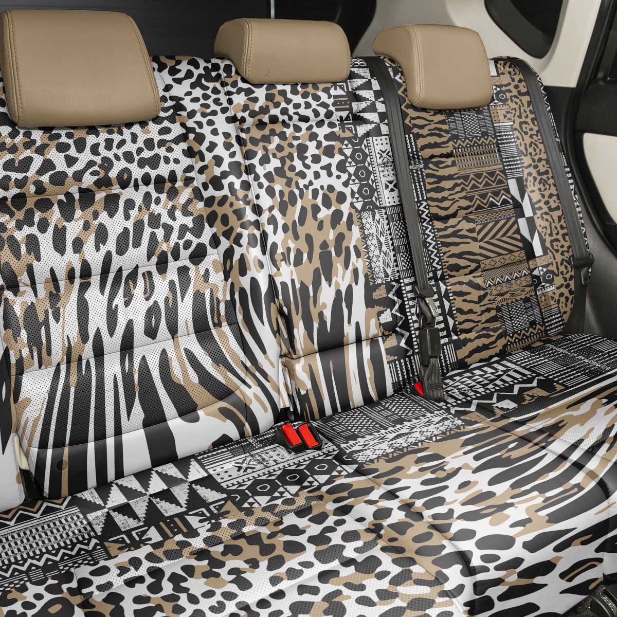 Africa Tribal Pattern Mixed Leopard Skin Back Car Seat Cover - Wonder Print Shop