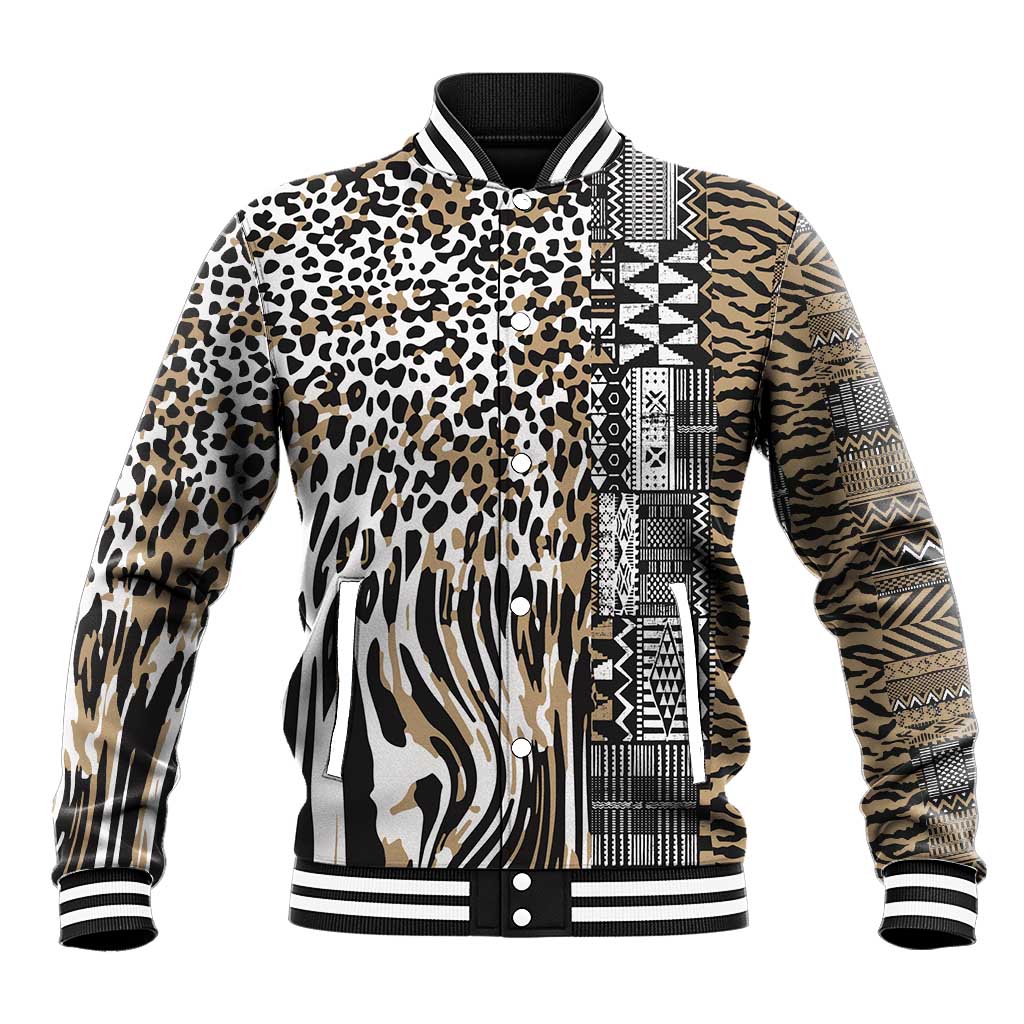 Africa Tribal Pattern Mixed Leopard Skin Baseball Jacket - Wonder Print Shop