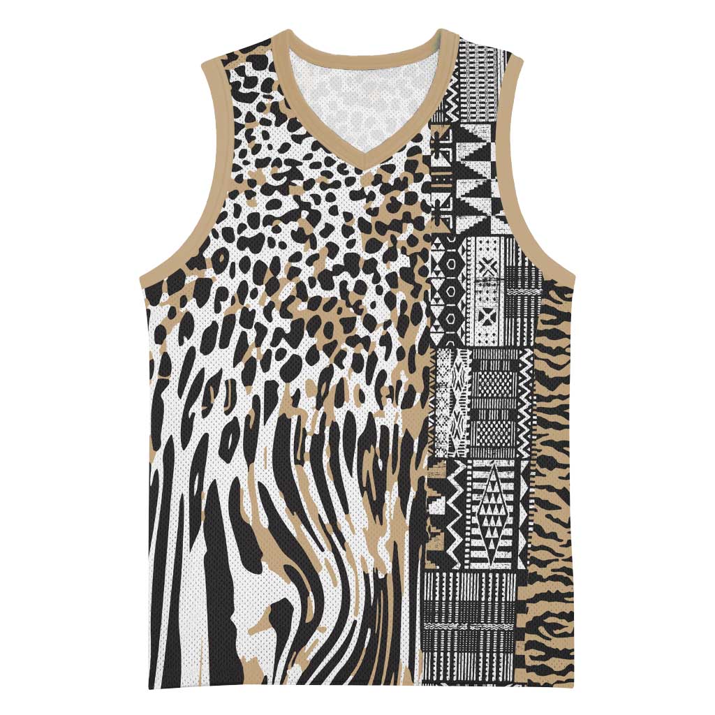Africa Tribal Pattern Mixed Leopard Skin Basketball Jersey - Wonder Print Shop
