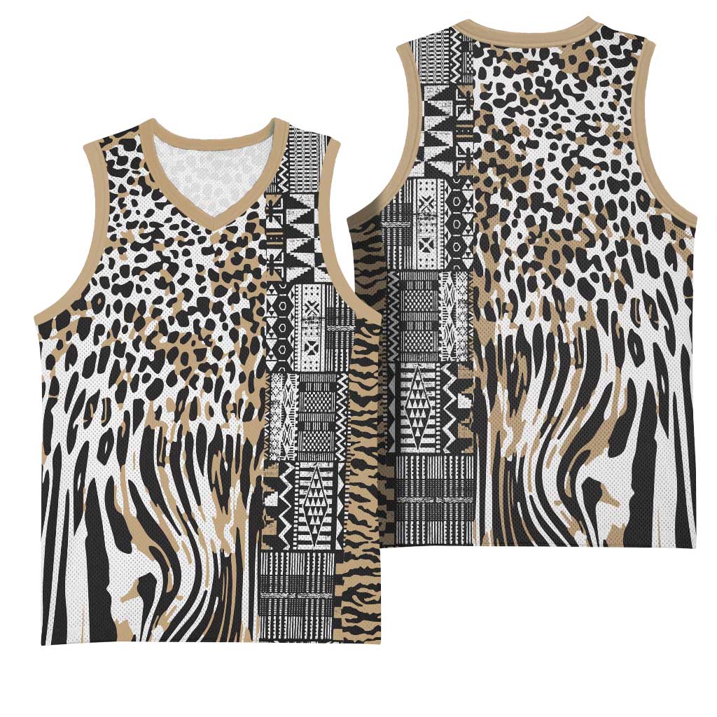 Africa Tribal Pattern Mixed Leopard Skin Basketball Jersey - Wonder Print Shop