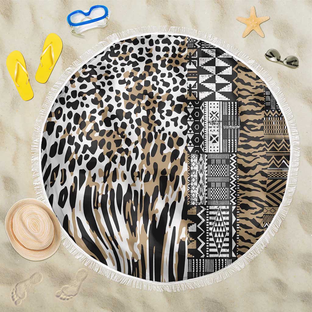 Africa Tribal Pattern Mixed Leopard Skin Beach Blanket - Wonder Print Shop