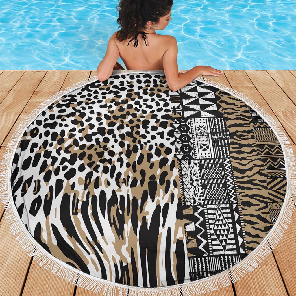 Africa Tribal Pattern Mixed Leopard Skin Beach Blanket - Wonder Print Shop