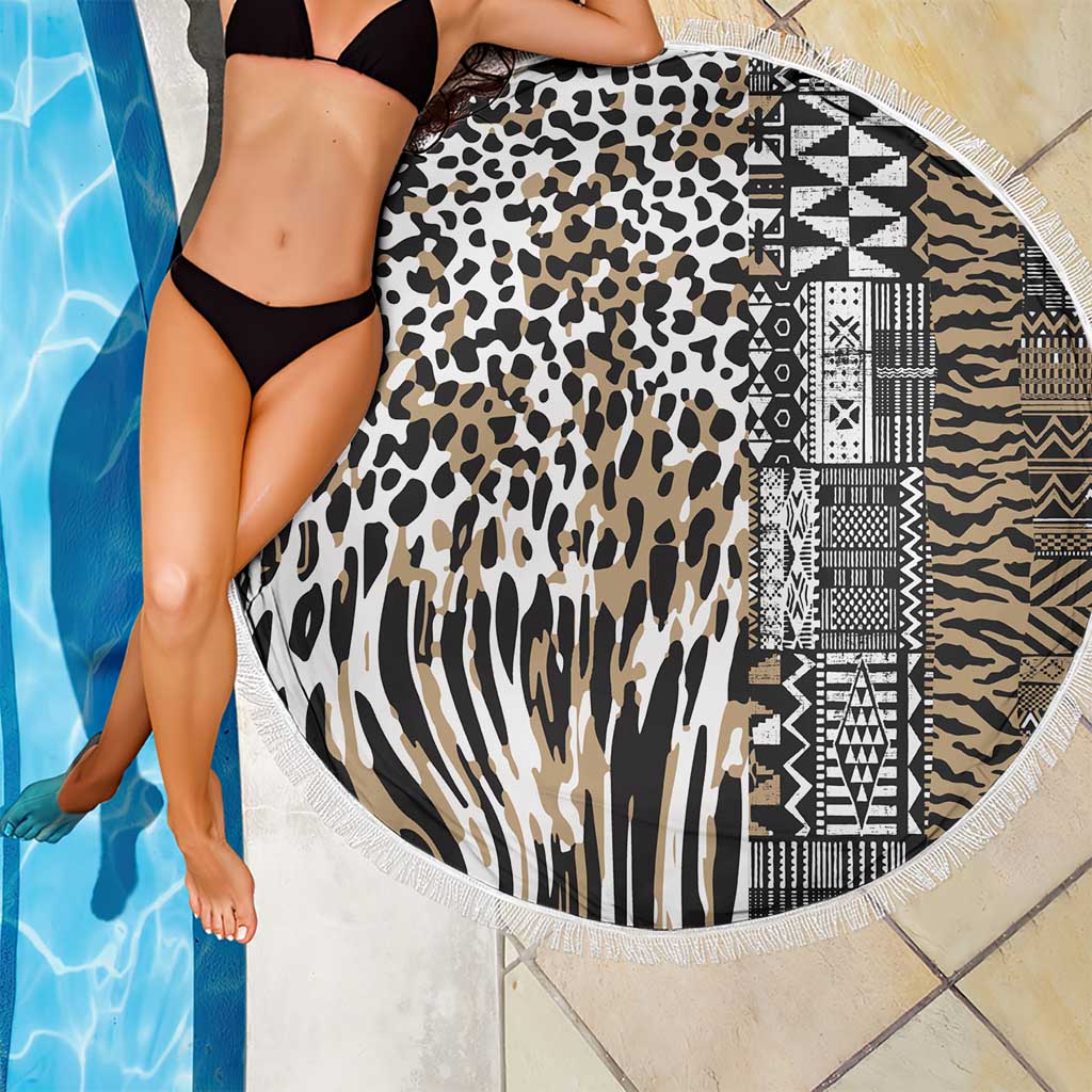 Africa Tribal Pattern Mixed Leopard Skin Beach Blanket - Wonder Print Shop