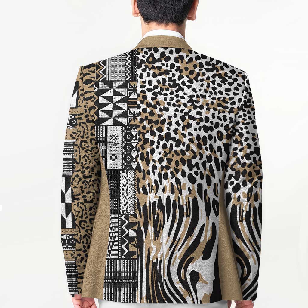 Africa Tribal Pattern Mixed Leopard Skin Blazer - Wonder Print Shop