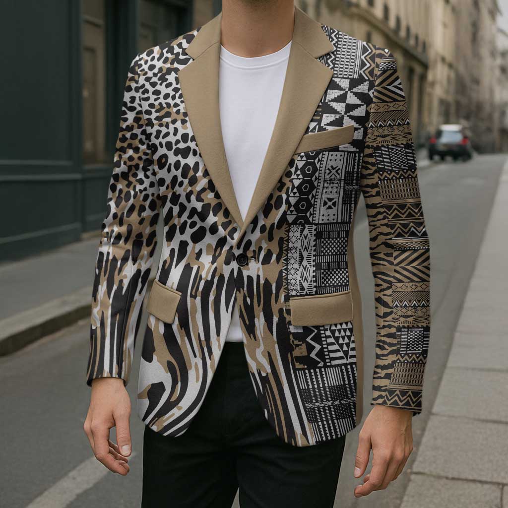 Africa Tribal Pattern Mixed Leopard Skin Blazer - Wonder Print Shop