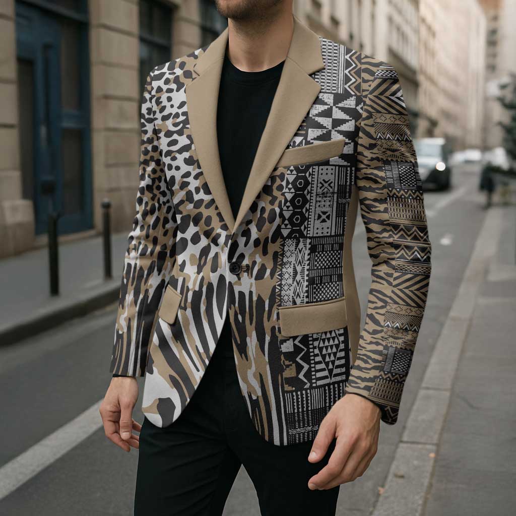 Africa Tribal Pattern Mixed Leopard Skin Blazer - Wonder Print Shop