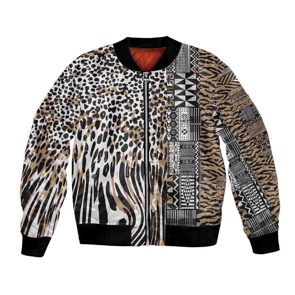 Africa Tribal Pattern Mixed Leopard Skin Bomber Jacket - Wonder Print Shop