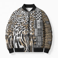 Africa Tribal Pattern Mixed Leopard Skin Bomber Puffer Jacket - Wonder Print Shop