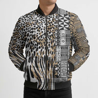 Africa Tribal Pattern Mixed Leopard Skin Bomber Puffer Jacket - Wonder Print Shop